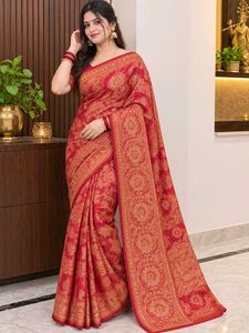 Elegant Red & Gold Banarasi Silk Saree