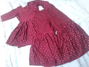 maroon sharara and kurta