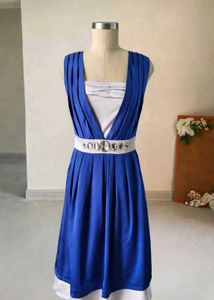 V-Neck Royal Blue Dress with White Belt