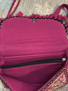 Boho Embroidered Sling Bag with Tassels