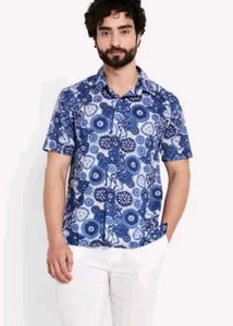 Blue Floral Print Short Sleeve Shirt