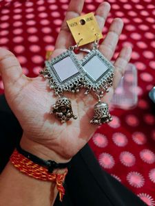 Stylish Mirror Work Jhumka Earrings
