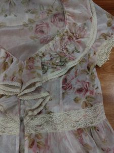 Sheer Floral Lace Trim Front Slit Open Top