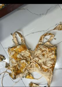 navaratri Yellow Floral Blouse with Shell Embellis