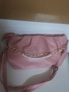 Chic Pink Hobo Bag with Pearl Chain