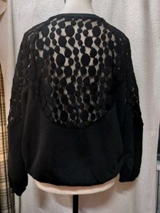 Black Lace Sleeve Sweatshirt