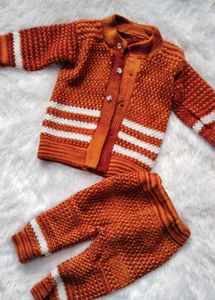 Knitted Baby Sweater Set with Hat