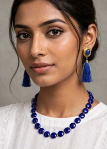 Blue Beaded Necklace and Earring Set