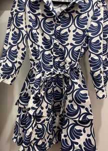 zara  Blue &amp; White Print Mini Dress