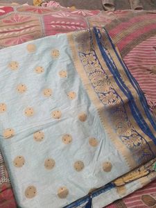 Elegant Light Blue Saree with Gold Motifs