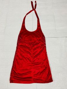Sparkling Red Sequin Halter Dress