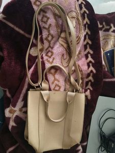Beige Faux Leather Mini Tote Bag