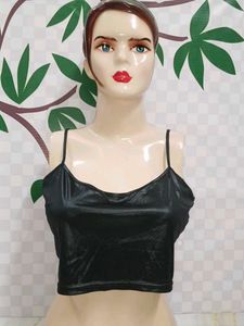 (100)Black Faux Leather Cami Top