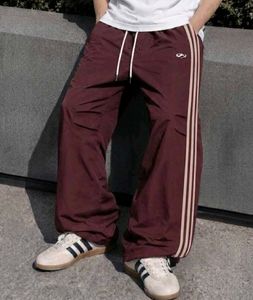 Maroon Track Pants with Side Stripes