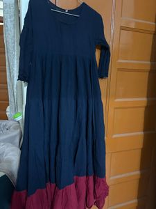 Elegant Navy Maxi Dress with Embroidered Jacket