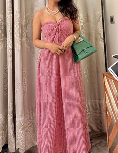 Chic Red Gingham Maxi Dress