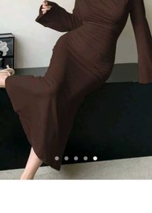 Chic Brown Ruched Midi Dress