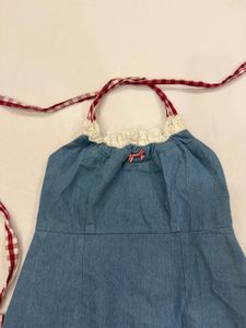 Denim Halter Dress with Gingham Straps