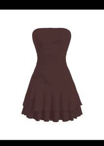 Brown Ruffle Strapless Mini Dress