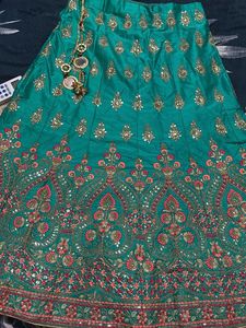 Embellished Teal Lehenga Skirt