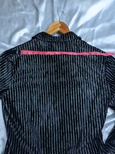 Velvet Striped Button-Up Shirt
