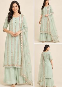 Mint Green Embroidered 3Pc Suit Set