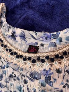 Floral Print Kurta with Embellished Neckline