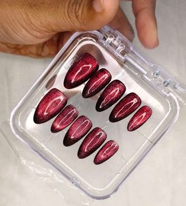 jelly red cat eyes nails
