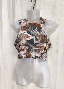 101810. Marbled Print Ribbed Crop Top