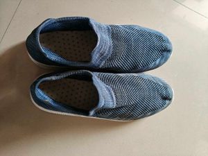 Blue Knit Slip-On Sneakers