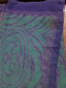 🌈Beautiful BluePurple Printed Saree With Blouse🌈