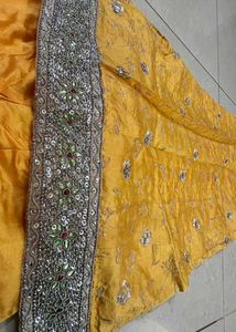 Golden yellow designer embroidery sharara