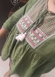 Boho Embroidered Green Tunic Top