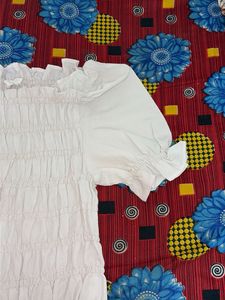 White Smocked Puff Sleeve Top