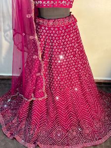 💖 Pink &amp; Burgundy Full Mirror Work Lehenga – For