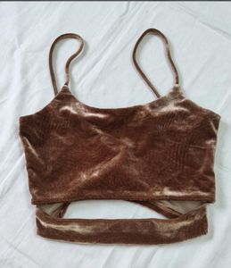 Brown Velvet Cut-Out Crop Top