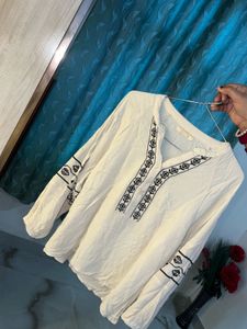 Boho Embroidered Cream Tunic Top