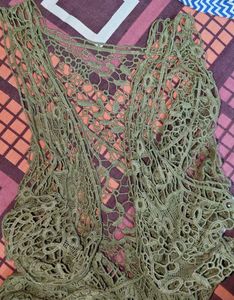 Boho Crochet Maxi Overlay (Olive Green)