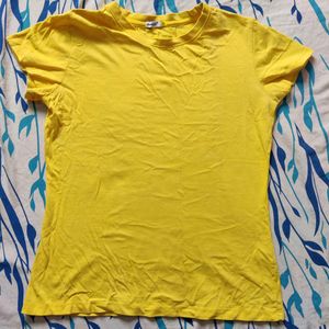 Bewakoof Women's Yellow Slim Fit T-shirt