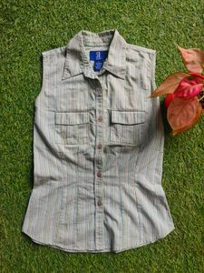 Striped Sleeveless Button-Up Shirt