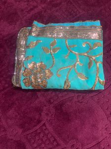 Teal &amp; Gold Sequin Indian Sari Blouse