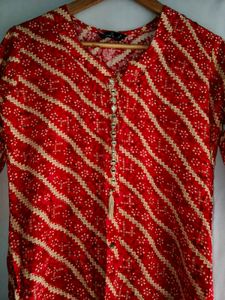 Vibrant Red Bandhani Print Kurta