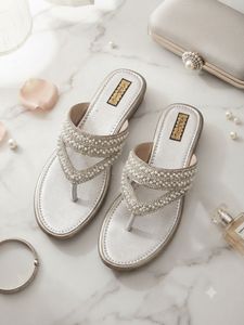 Embellished Silver Flat Sandals