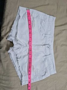 White Ripped Denim Shorts