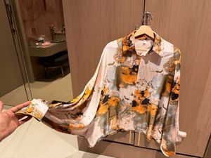 Abstract printed satin designer blouse