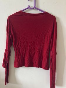 Chic Red Ruffle Long Sleeve Top