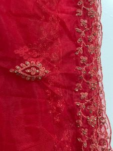 Elegant Red Embroidered Shawl