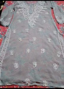 Chikankari kurti with mirror work....