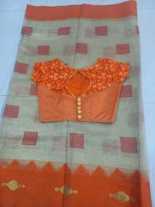 Beautiful Orange &amp; Beige Saree