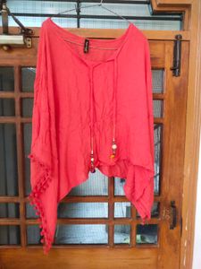 Coral Tunic Top with Pom-Poms